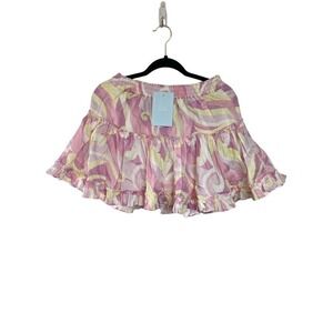 Hill House The Paz Skirt Mini Candy Kaleidoscope Pink Ruffle M